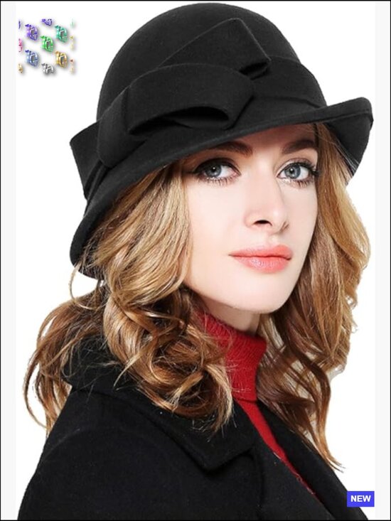 100% Wool Cloche Bucket Hat Vintage Bow Accent Winter Adjustable Fine Quality main image 6